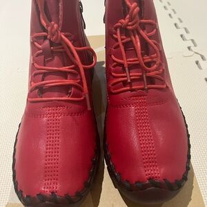 Red Women's Zip Up Ankle Boots with laces